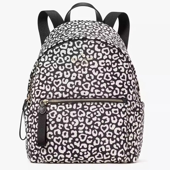 New Kate Spade Leopard Heart Medium Backpack - Picture 1 of 4